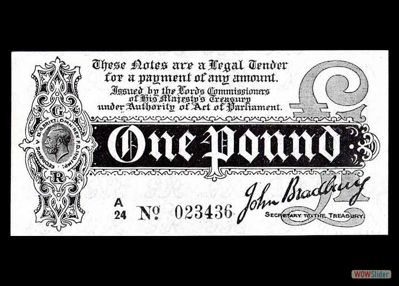 England T3-3 1 Pound N. D. Sig. Bradbury