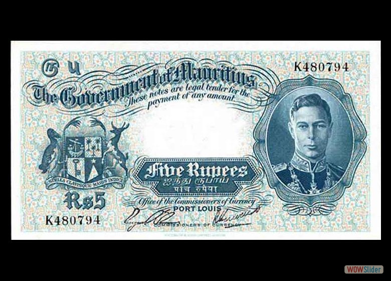Mauritius P22 5 Rupees N. D. (1937)